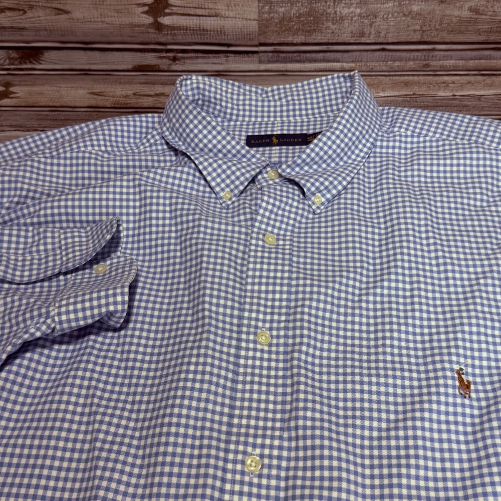 Ralph Lauren Button Down Shirt Mens 4XLT Blue Gingham Long Sleeve Pony Logo